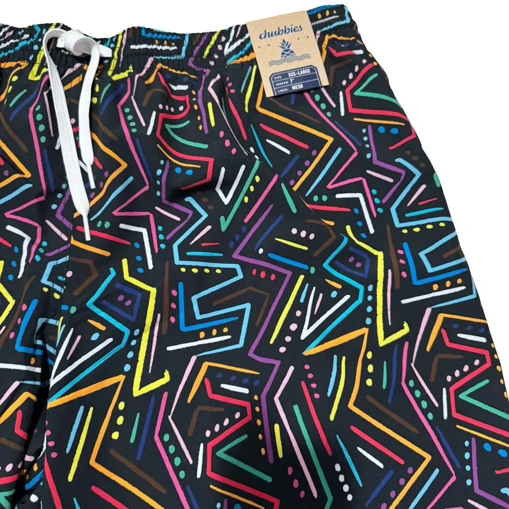 Chubbies Mens Swim Trunks XXXL Black Neon Geometric Scribble Mesh 7